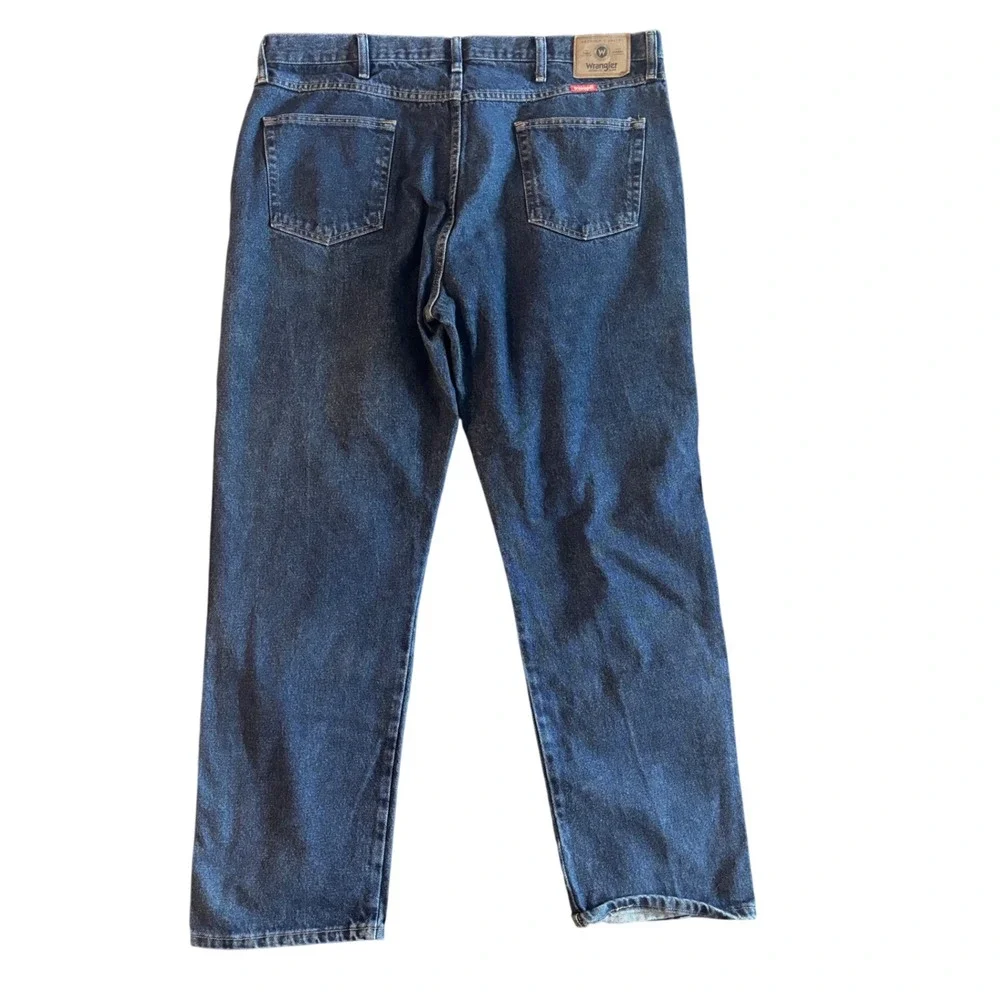 Wrangler Mens Regular Fit Dark Wash Denim Jeans 42x32 Blue Cotton